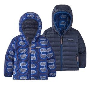PATAGONIA BABY REVERSIBLE DOWN SWEATER HOODY Blue Jacket Coat The Fantastics 2T